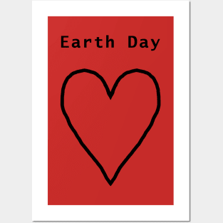 Earth Day Black Heart Line Drawing Posters and Art